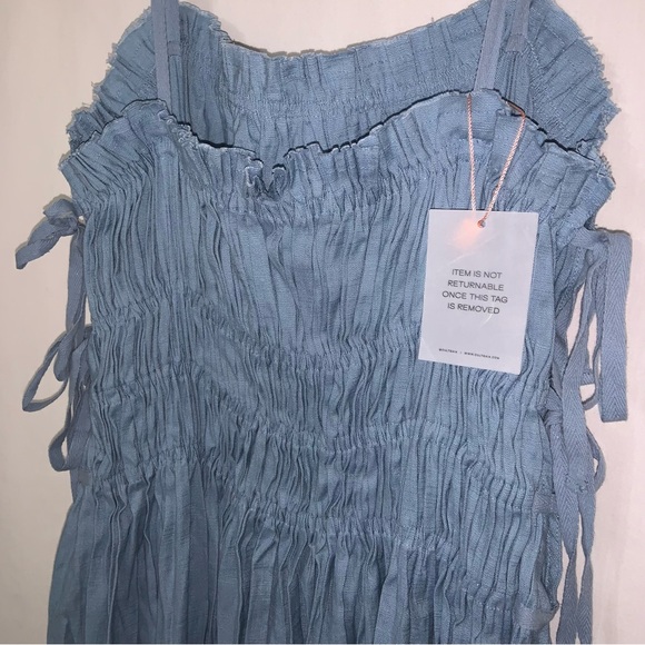 CULT GAIA Lola Smocked Linen Midi Dress Blue Steel NWT - Picture 10 of 13